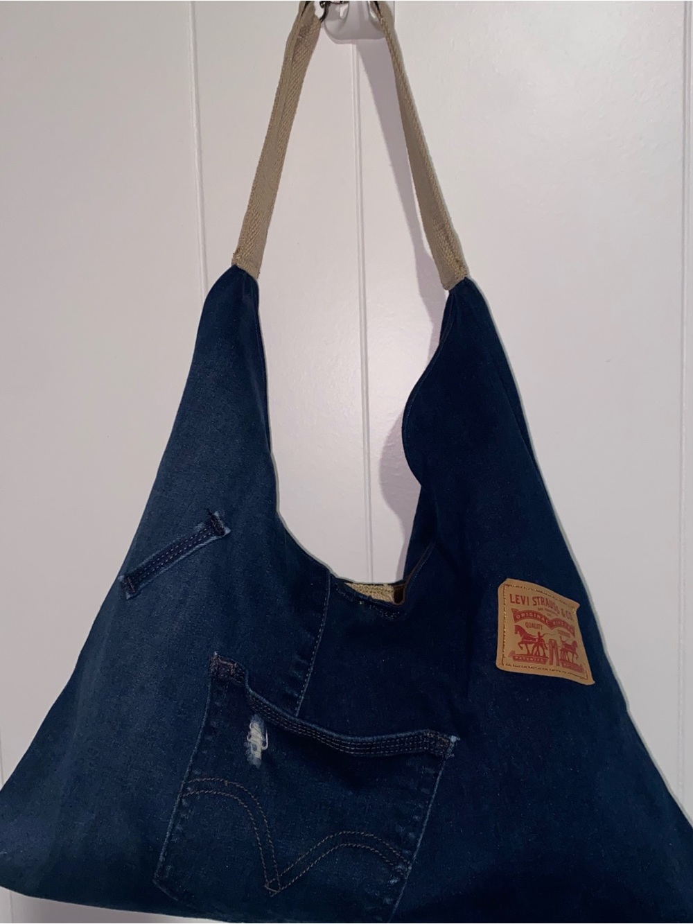 Levi's Navy Denim Messenger Bag with Tan Strap